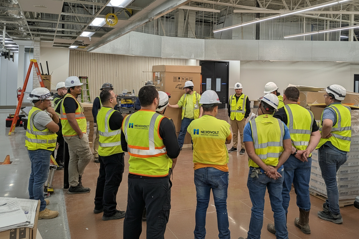 Equipa Nexovolt a colaborar numa obra elétrica